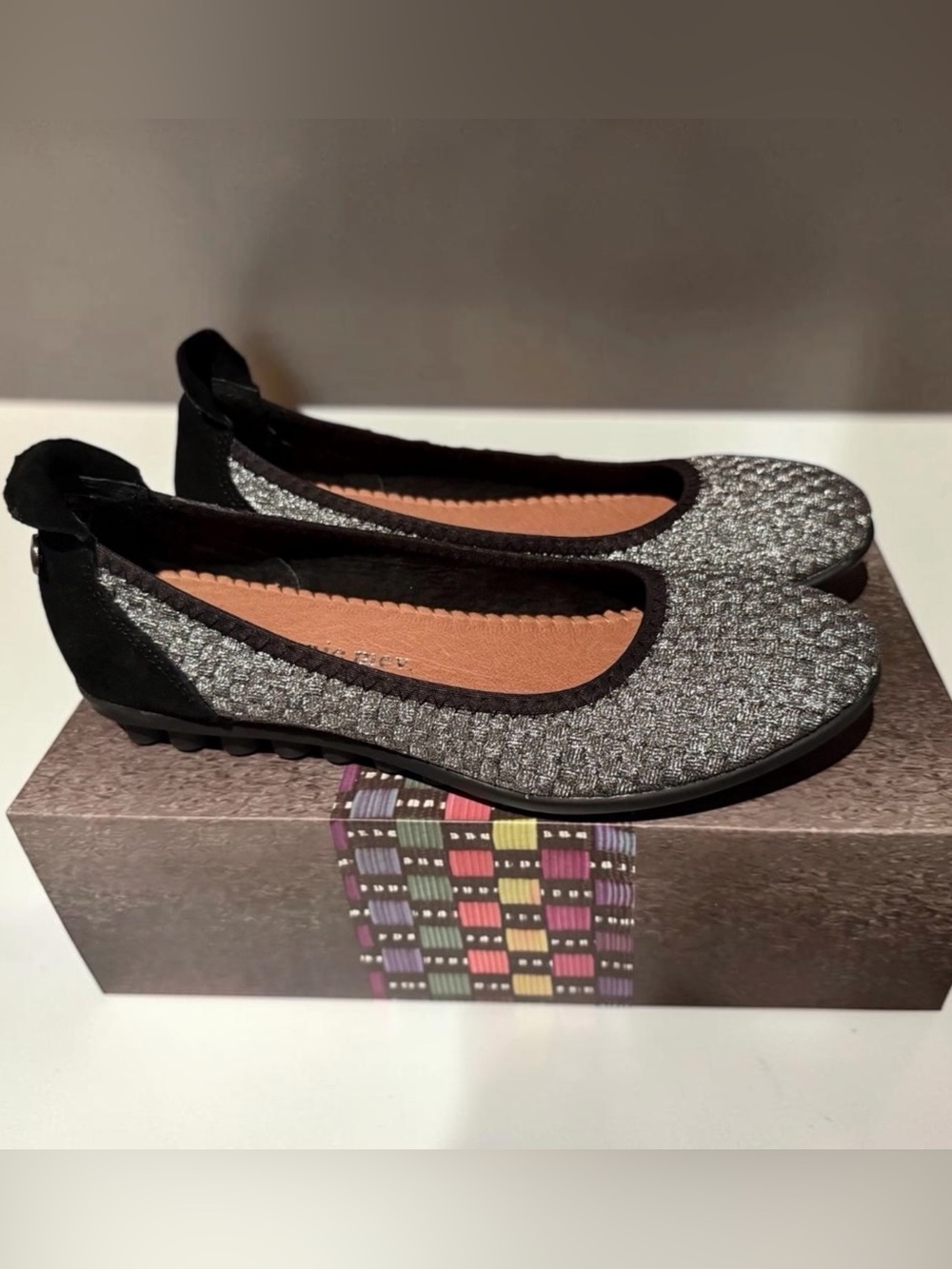 Bernie Mev Hazel Slip On Silver Metallic Woven Ballet Flats Sizes 7-10